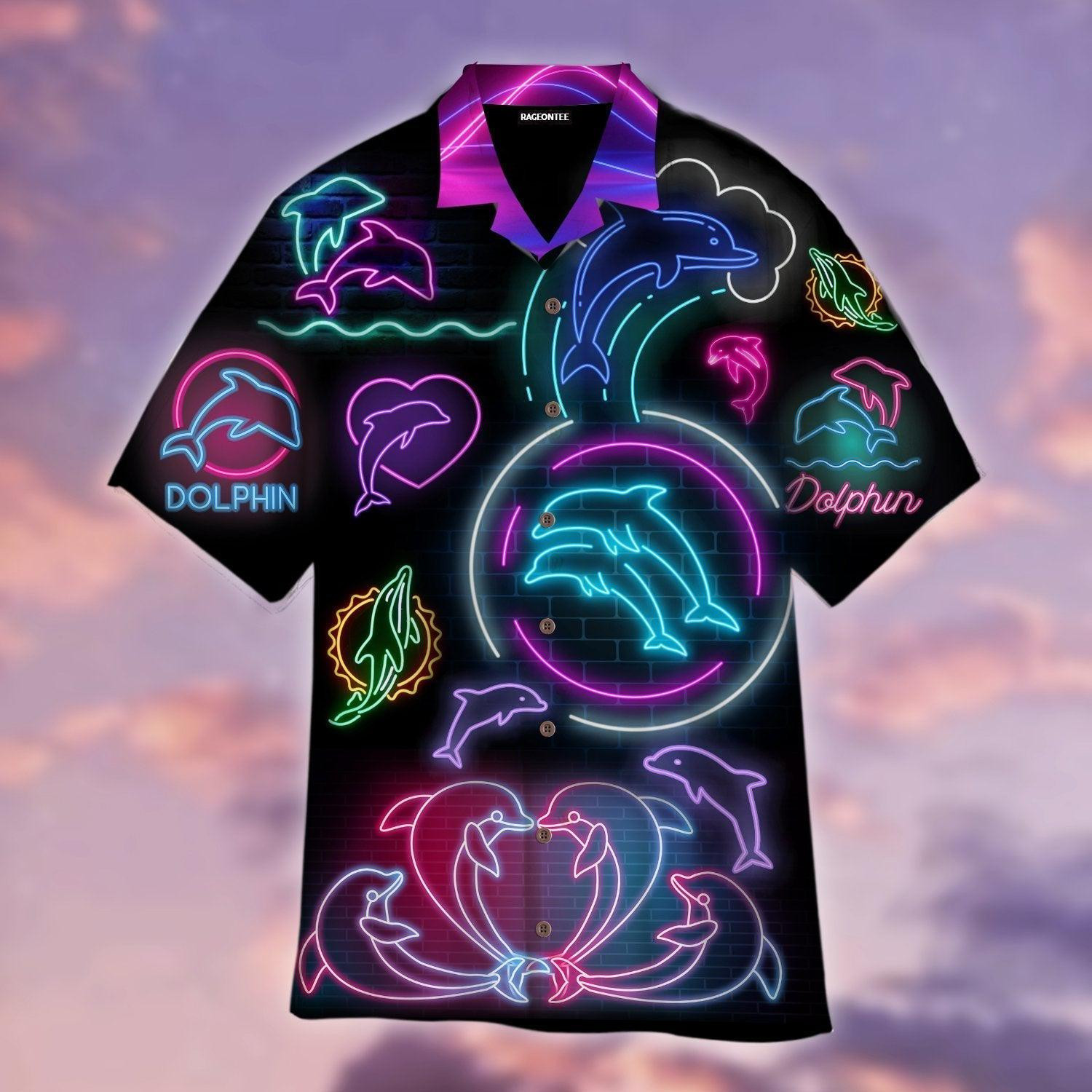 Neon Dolphin Hawaiian Shirt