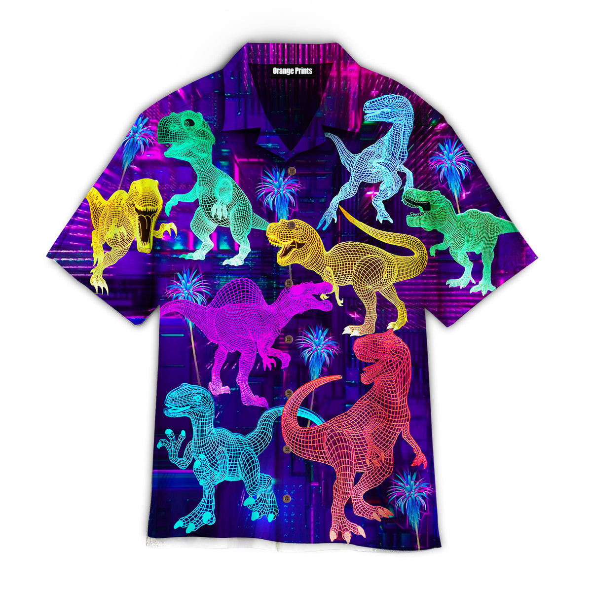 Neon Glowing Dinosaur Tyannassurus Hawaiian Shirt