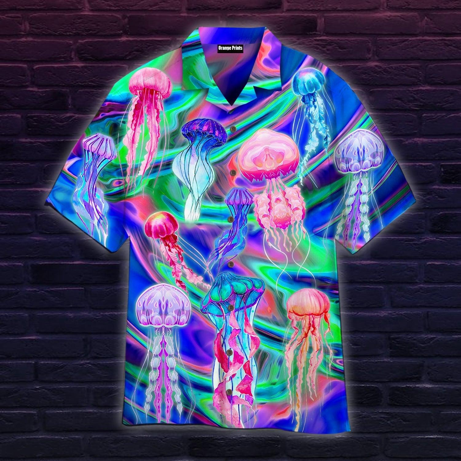 Neon Jellyfish Under The Sea Hawaiian Shirt