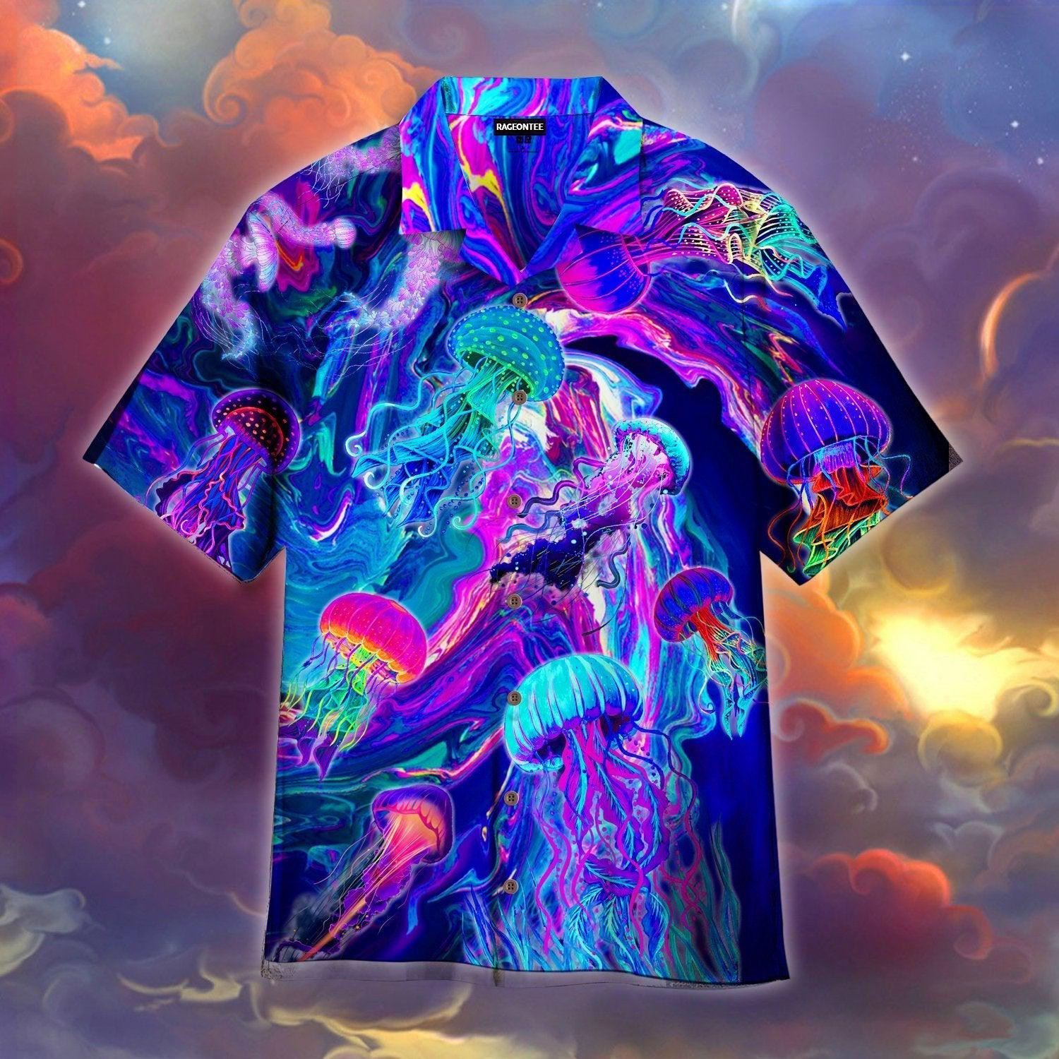Neon Jellyfish Under The Sea Hawaiian Shirt