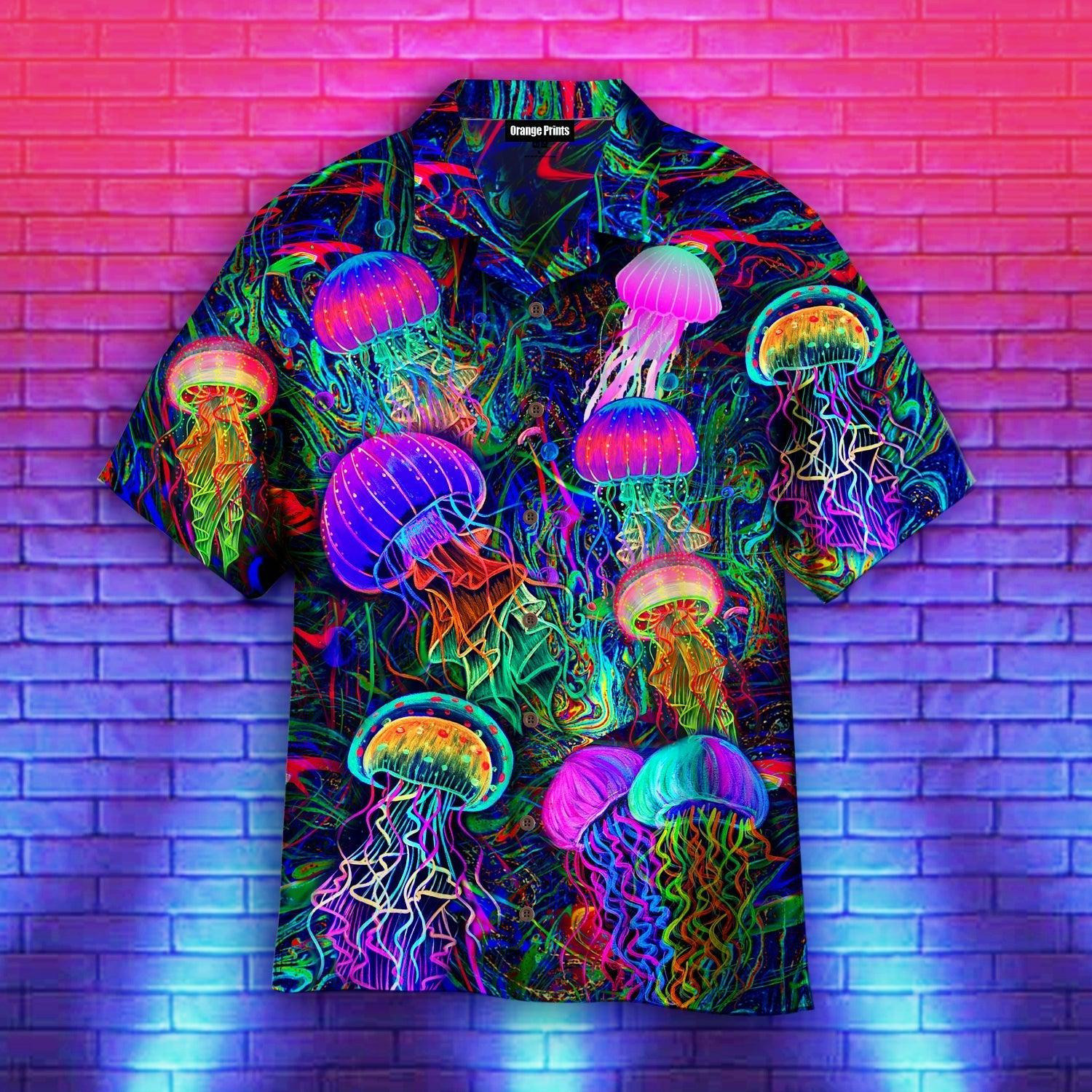 Neon Jellyfish Under The Sea Hawaiian Shirt