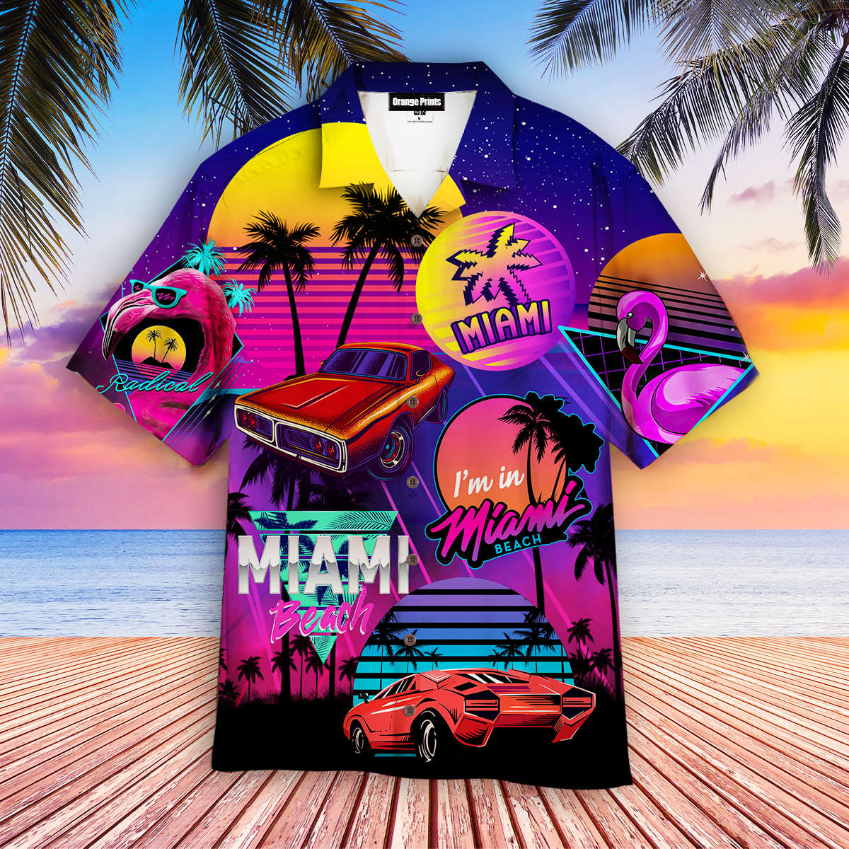 Neon Retro 80s Miami Beach Hawaiian Shirt