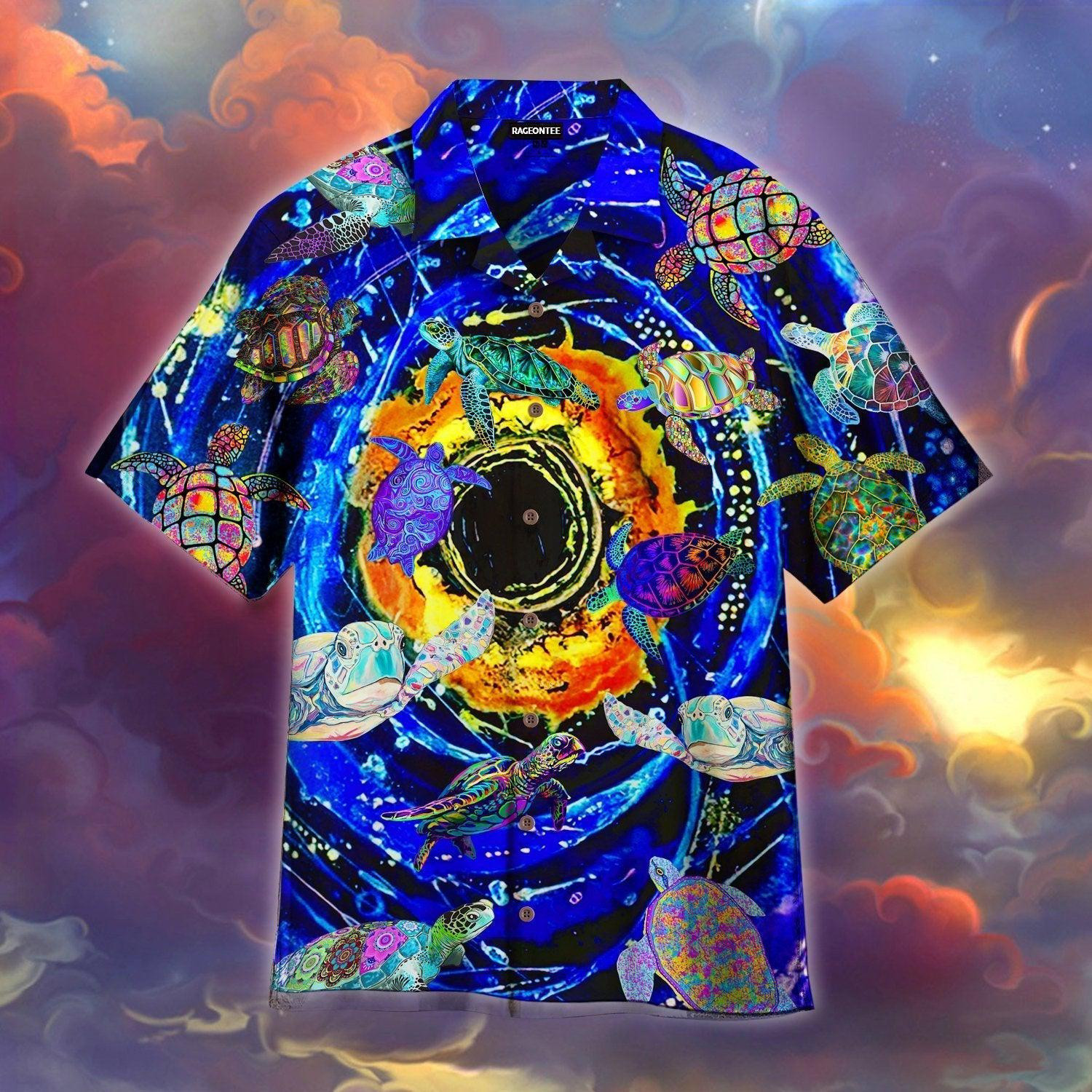 Neon Sea Turtle On The Wave Hawaiian Shirt