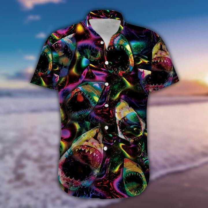 Neon Shark Jaws Tropical Hawaiian Shirt