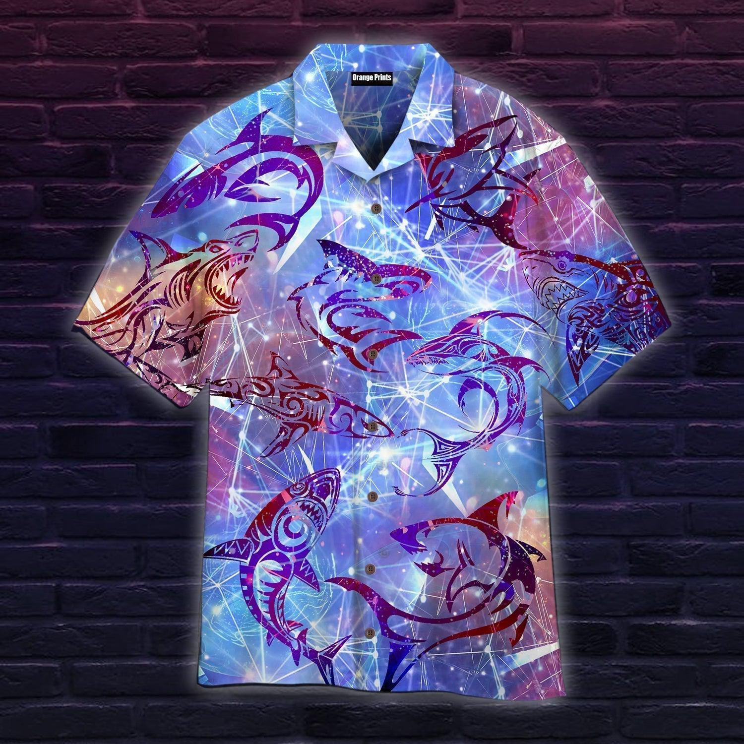 Neon Tribal Shark Maori Hawaiian Shirt