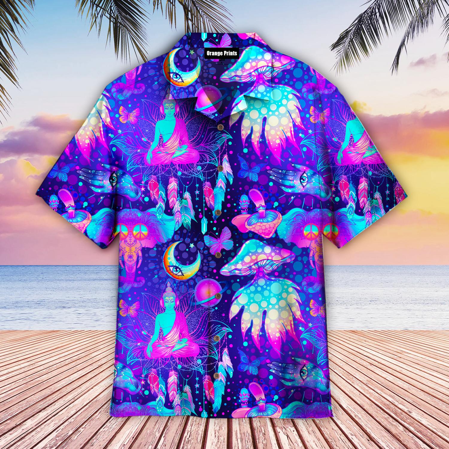 Neon Trippy Hippie Mushrooms Hawaiian Shirt