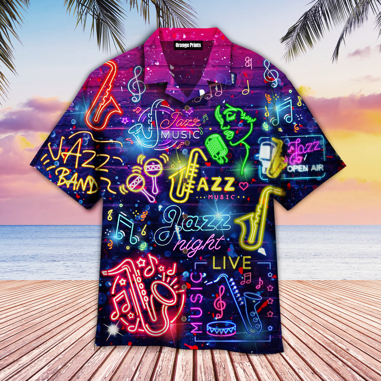Neon Trombone Love Jazz Music Hawaiian Shirt