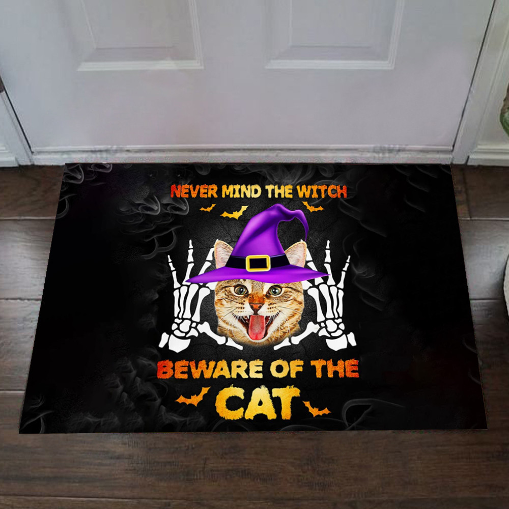Never Mind The Witch Beware Of Cat Rubber Doormat Funny Halloween Cat Mats Door Decor