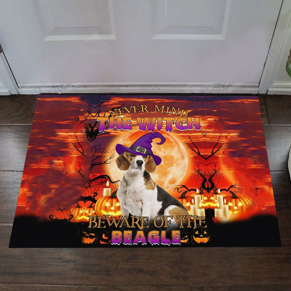 Never Mind The Witch Beware Of The Beagle Rubber Doormat Halloween Home Decor Gifts For Beagle Lovers