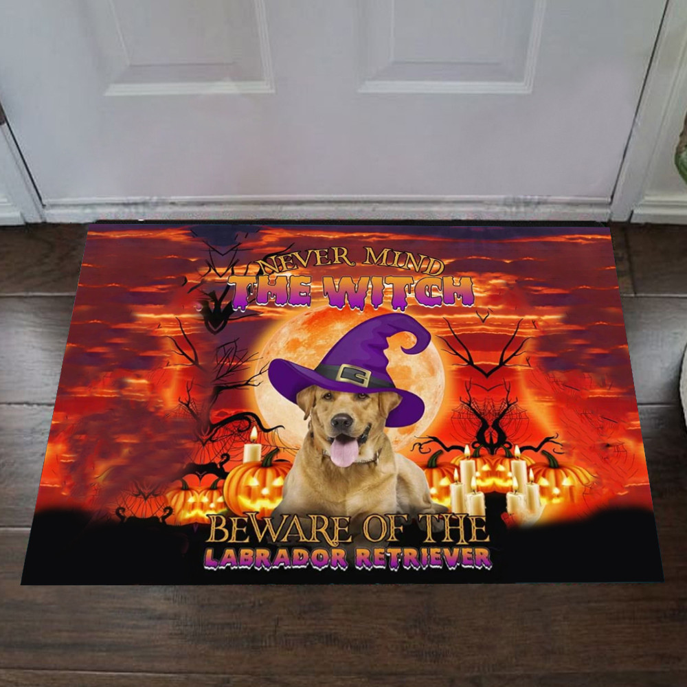 Never Mind The Witch Beware Of The Labrador Retriever Rubber Doormat Dog Lover Indoor Halloween Decor