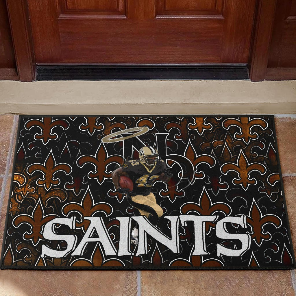 New Orleans Saints American Football Marcus Williams 43 Running Saints Doodle Rubber Doormat Home Decor