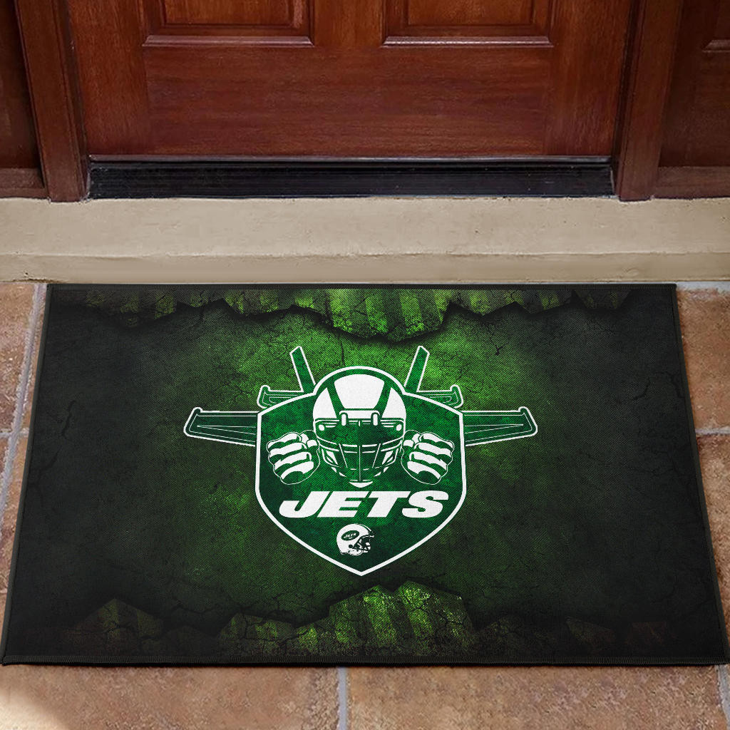 New York American Football Jets Football Jets Player Silhouette Dark Green Rubber Doormat Home Decor