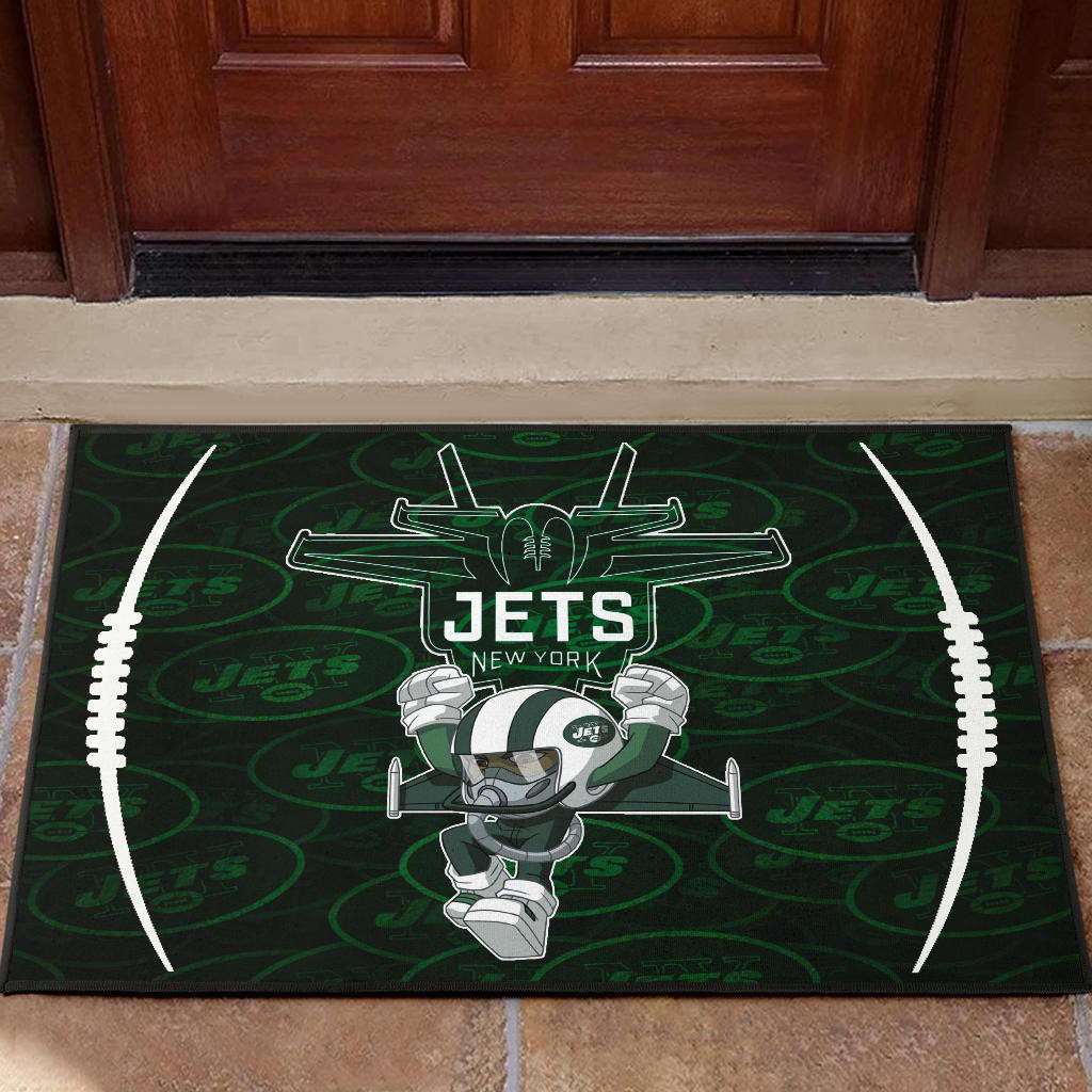 New York American Football Jets Football Rush Artwork Jumping Dark Green Rubber Doormat Home Decor