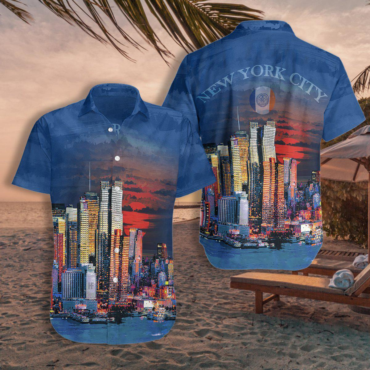 New York City Neon At Night Hawaiian Shirt
