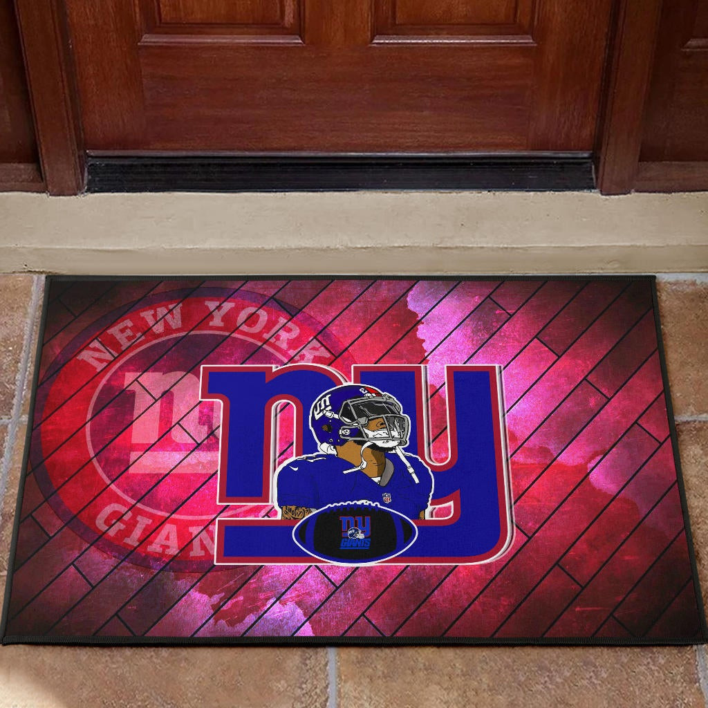 New York Giants American Football Team Rubber Doormat Odell Beckham Jr Artwork Red Wood Pattern Background Rubber Doormat Home Decor