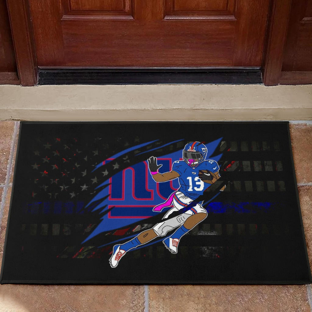 New York Giants American Football Team Rubber Doormat Player 13 Protecting Rugby Ball On Claw Scratches Rubber Doormat Home Decor