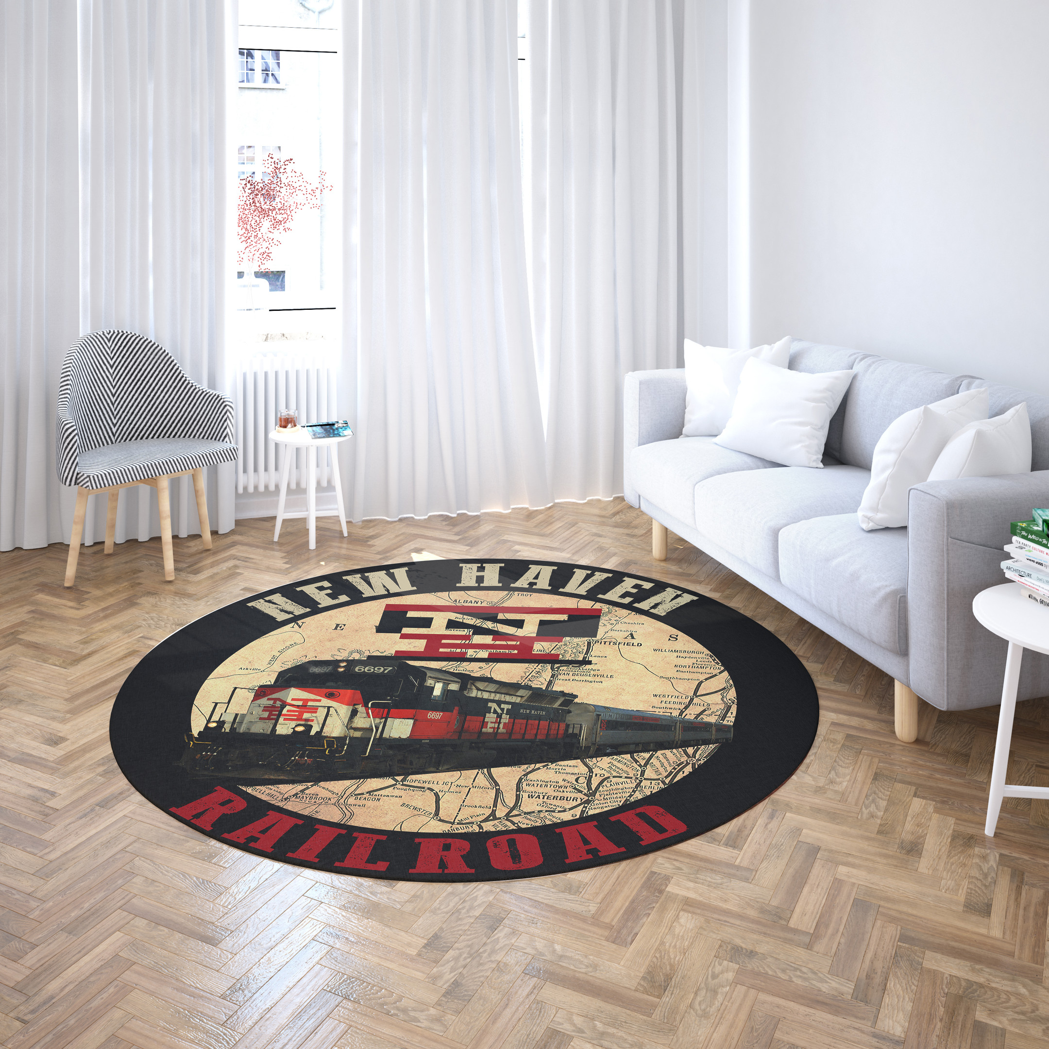 New York New Haven Hartford Railroad Living Room Round Rug Carpet Bedroom Livingroom Home Decor - Image 3
