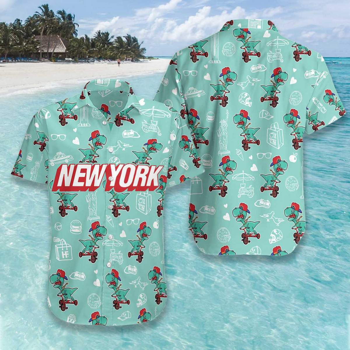 New York T-Rex Dinosaur Hawaiian Shirt