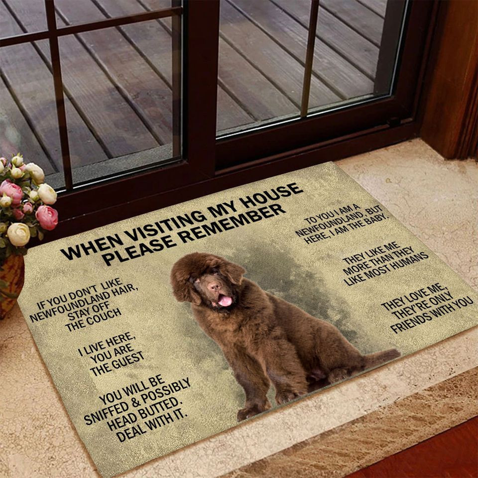 Newfoundland Dog When Visiting My House Rubber Doormat Newfoundland Dog Merchandise Gifts