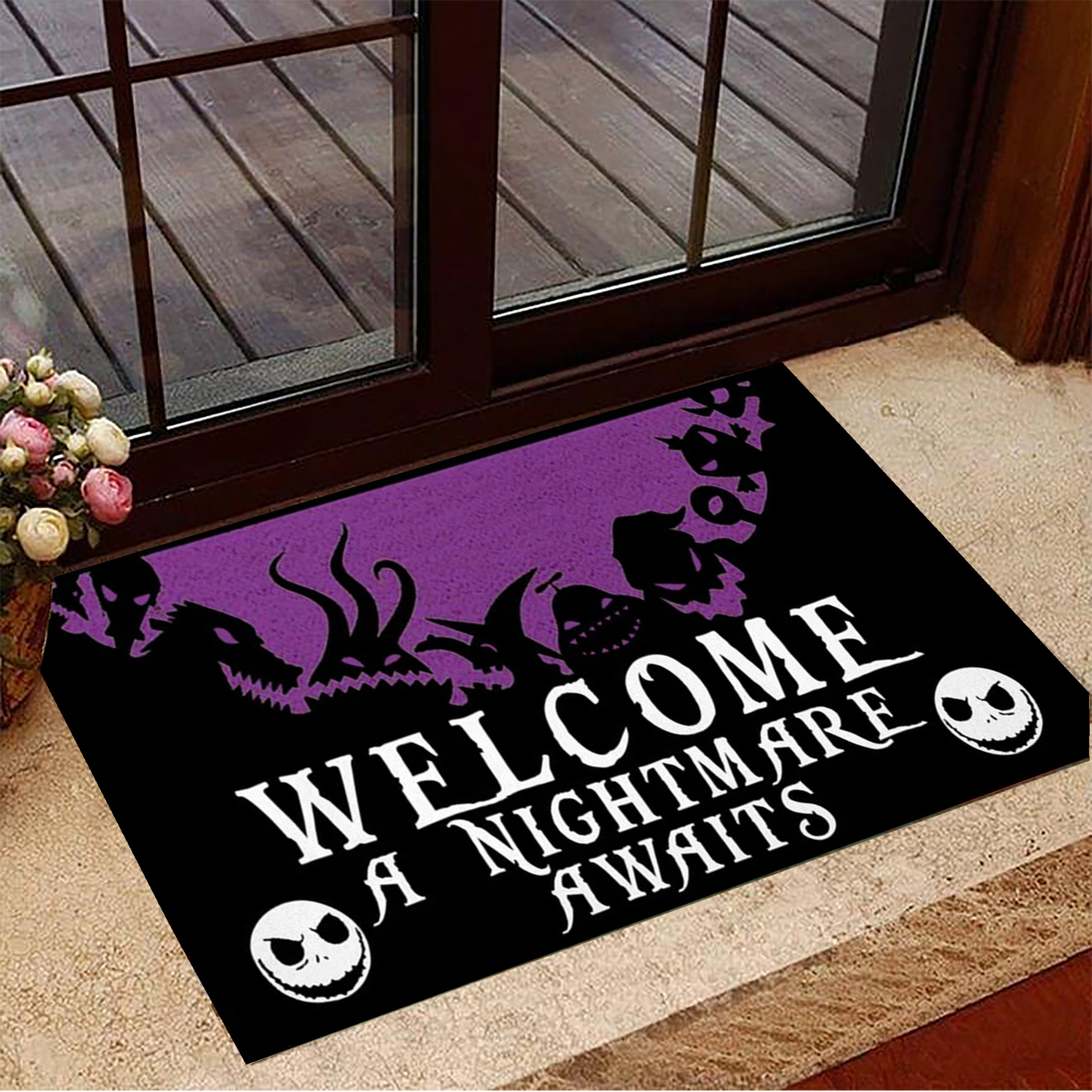 Nightmare Before Christmas Rubber Doormat Welcome The Nightmare Await Halloween Rubber Doormat Merch