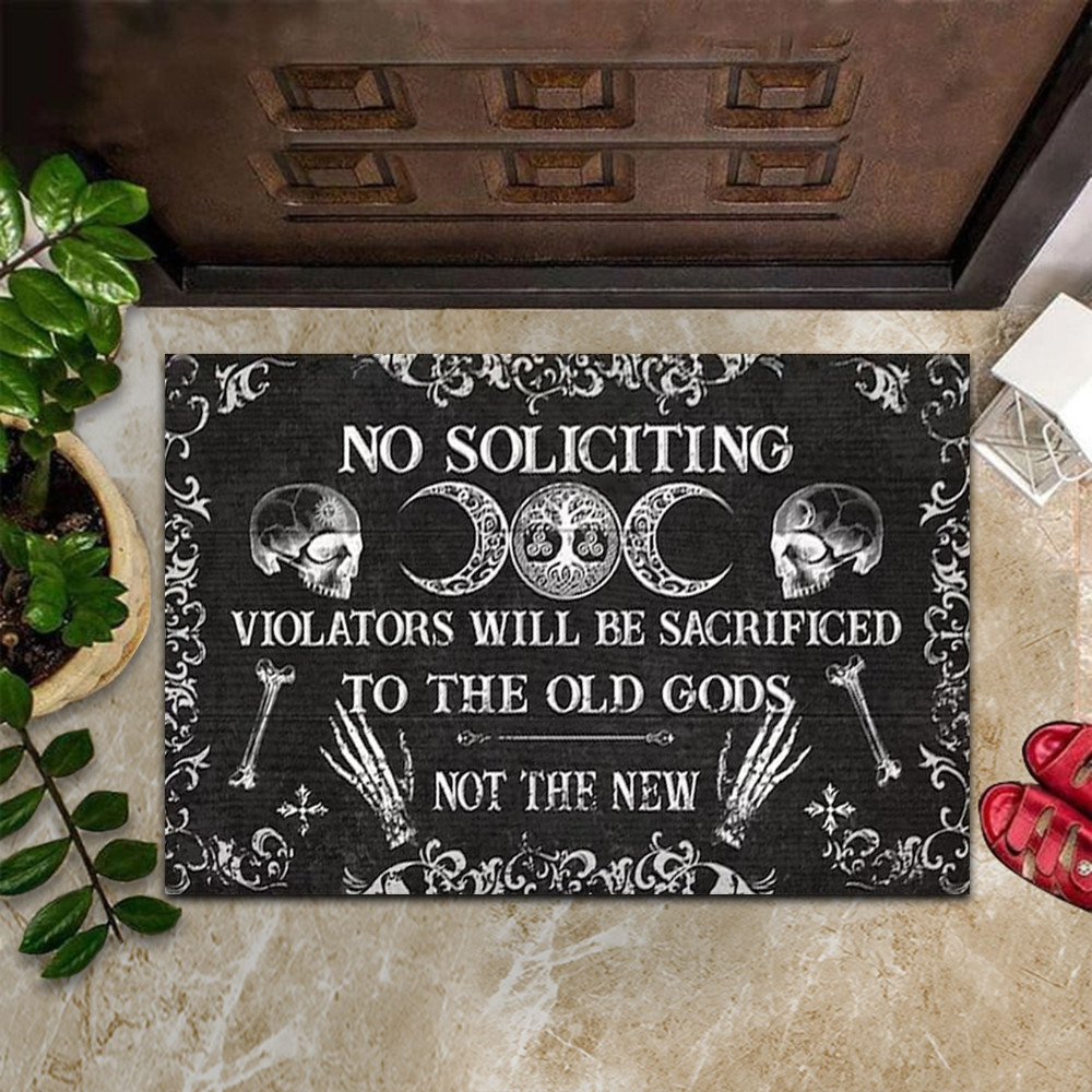 No Soliciting Violators Will Be Sacrificed To The Old Gods Rubber Doormat Witch Rubber Doormat Halloween Gift