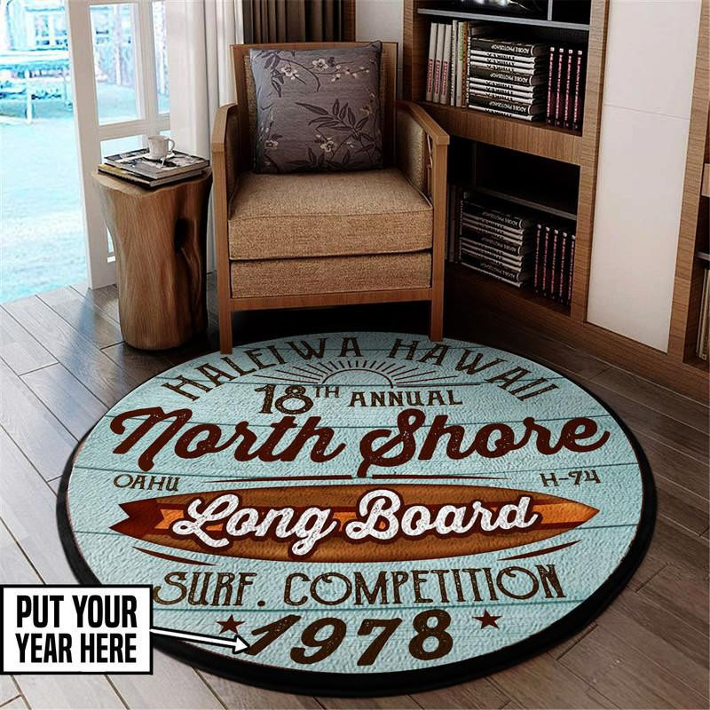 North Shore Longboard Haleiwa Hawaii Round Rug Carpet Bedroom Livingroom Home Decor