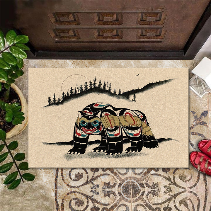 Northwest Coast Bear Rubber Doormat Native American Front Door Mat New Home Decor