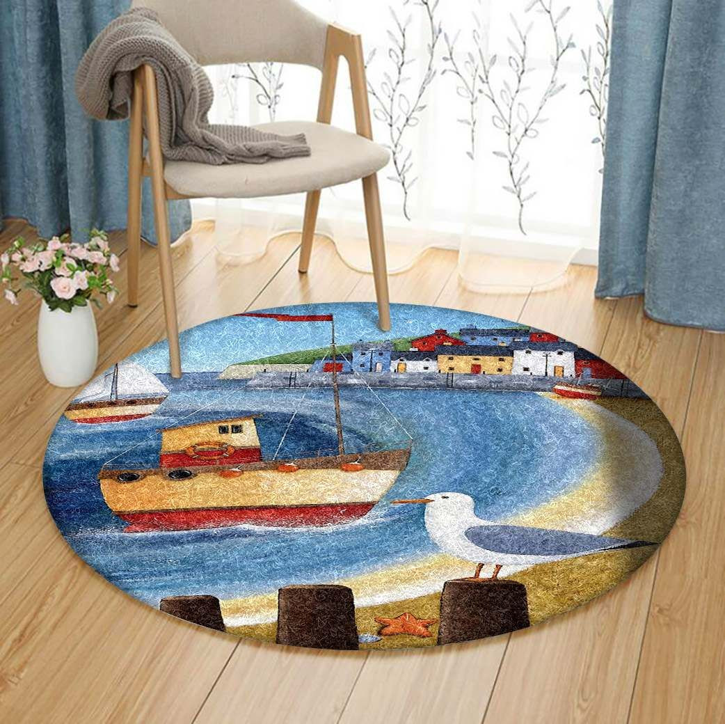 Ocean Boat Seagull Round Rug Carpet Bedroom Livingroom Home Decor