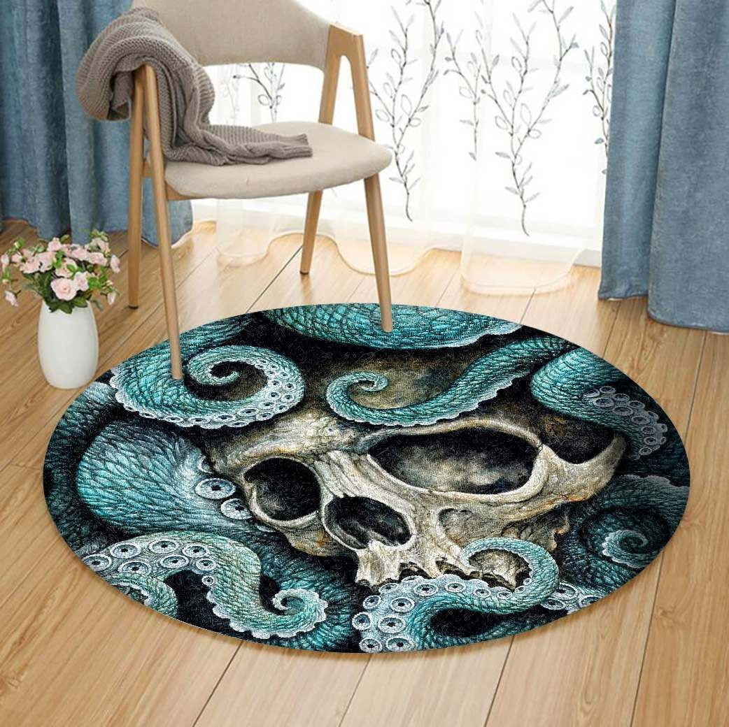 Octopus And Skull Round Rug Carpet Bedroom Livingroom Home Decor