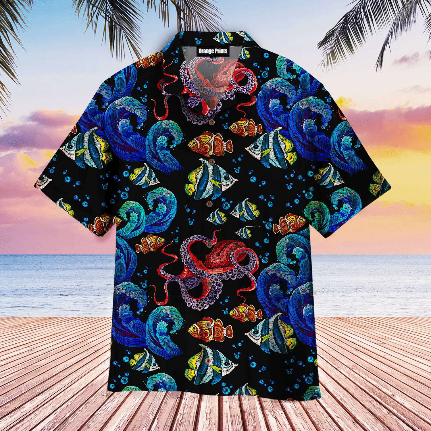 Octopus Sea Wave Tropical Fishes Hawaiian Shirt