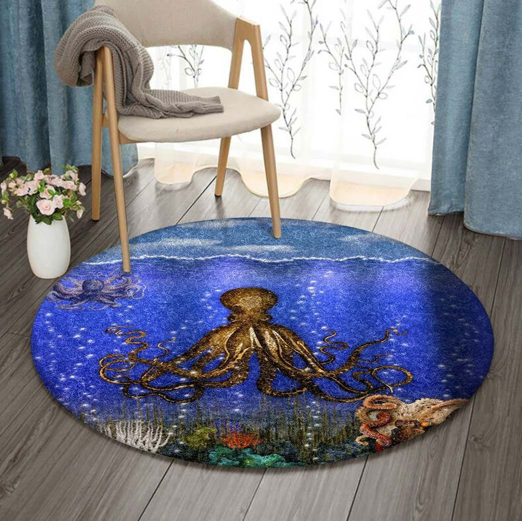 Octopus Under The Sea Round Rug Carpet Bedroom Livingroom Home Decor