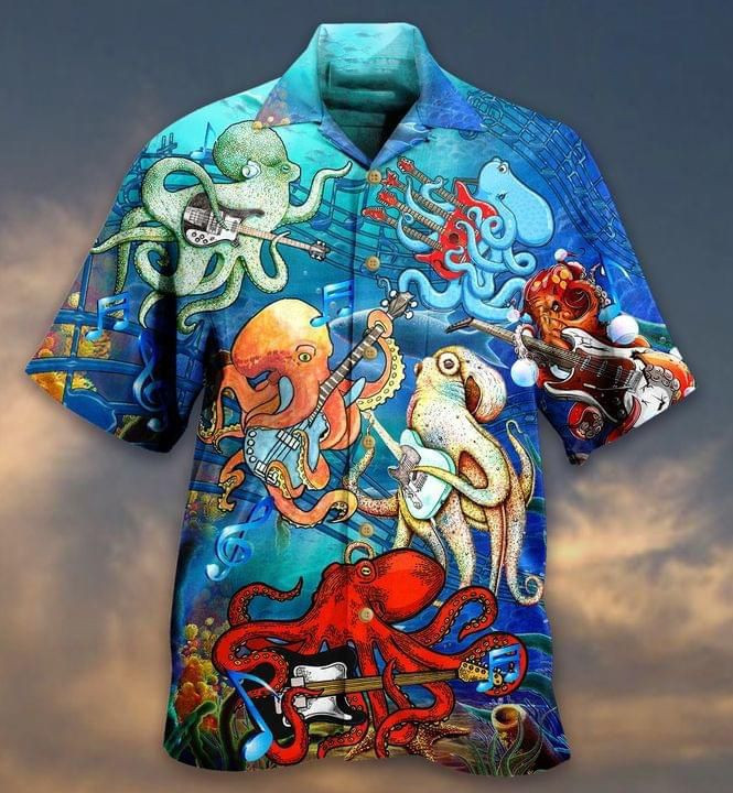 Octopus With Guitar 1 Print Hawaiian Shirt