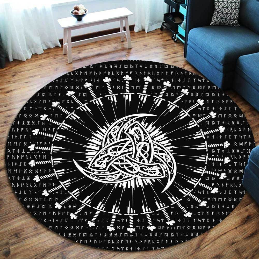 Odins Triple Horn Viking Round Rug Carpet Bedroom Livingroom Home Decor