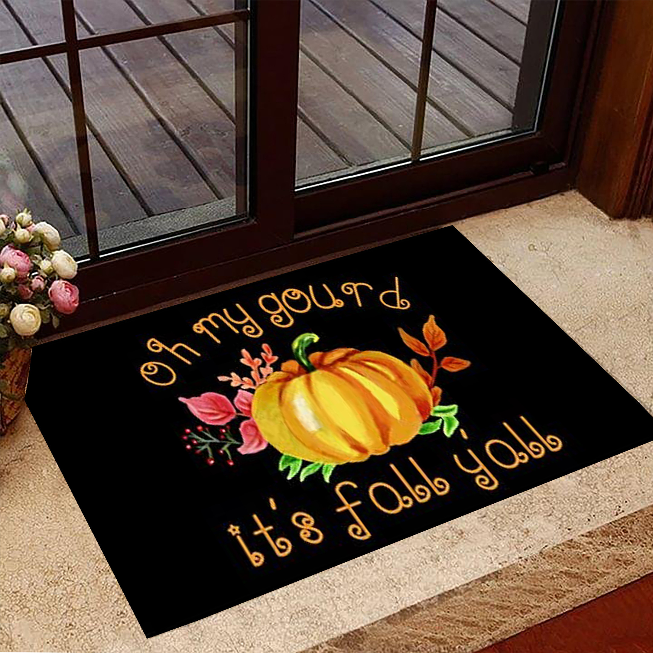 Oh My Gourd Rubber Doormat Pumpkin It's Fall Y'all Halloween Welcome Mat Decorative