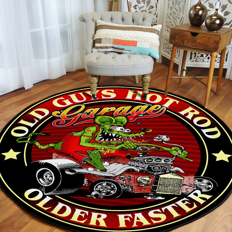 Old Guys Garage Hot Rod Round Rug Carpet Bedroom Livingroom Home Decor - Image 3
