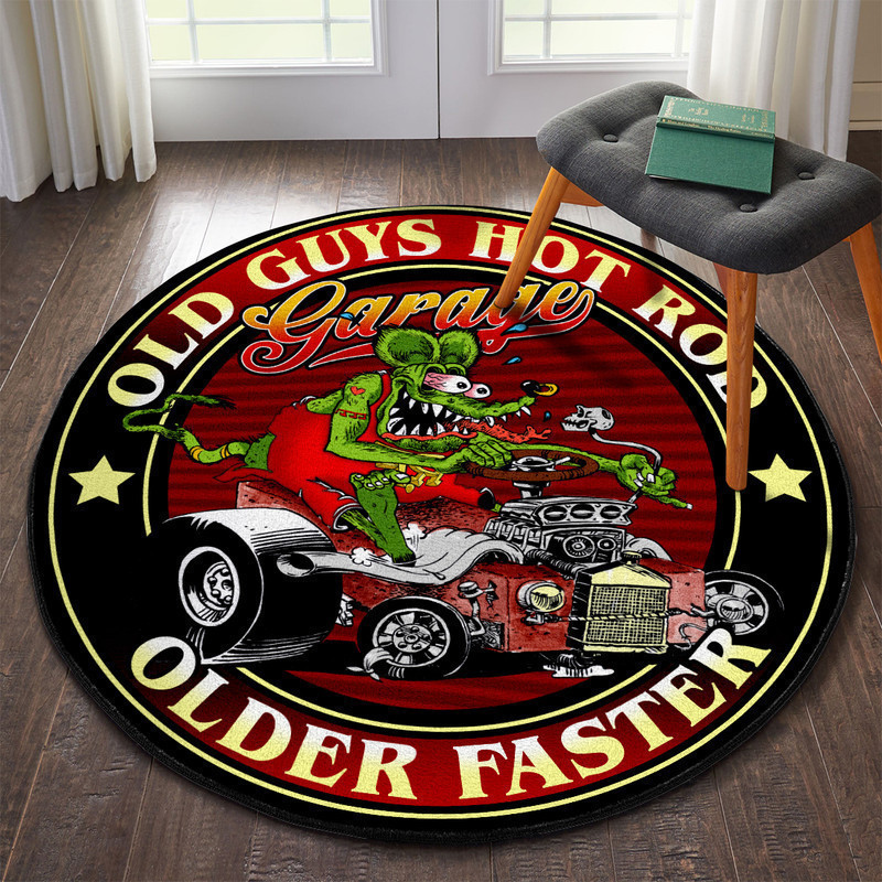 Old Guys Garage Hot Rod Round Rug Carpet Bedroom Livingroom Home Decor