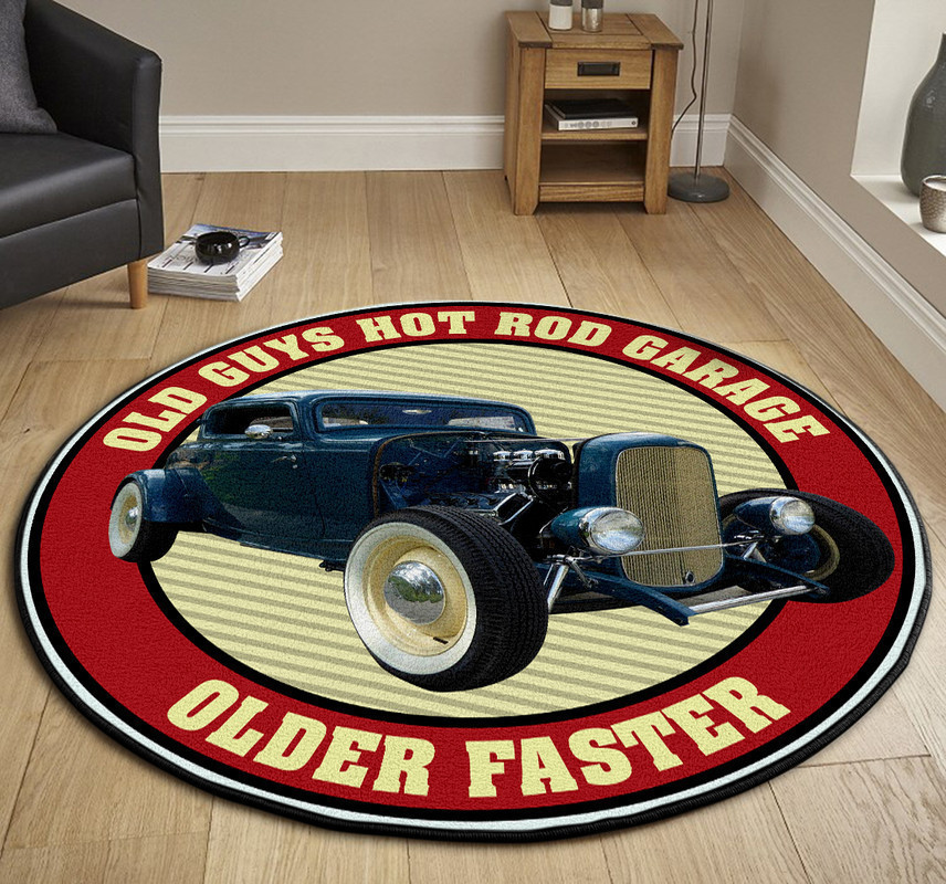 Old Guys Garage Hot Rod Round Rug Carpet Bedroom Livingroom Home Decor - Image 3