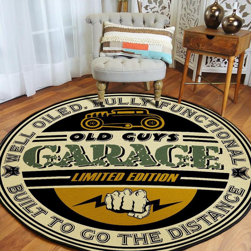 Old Guys Garage Round Rug Carpet Bedroom Livingroom Home Decor