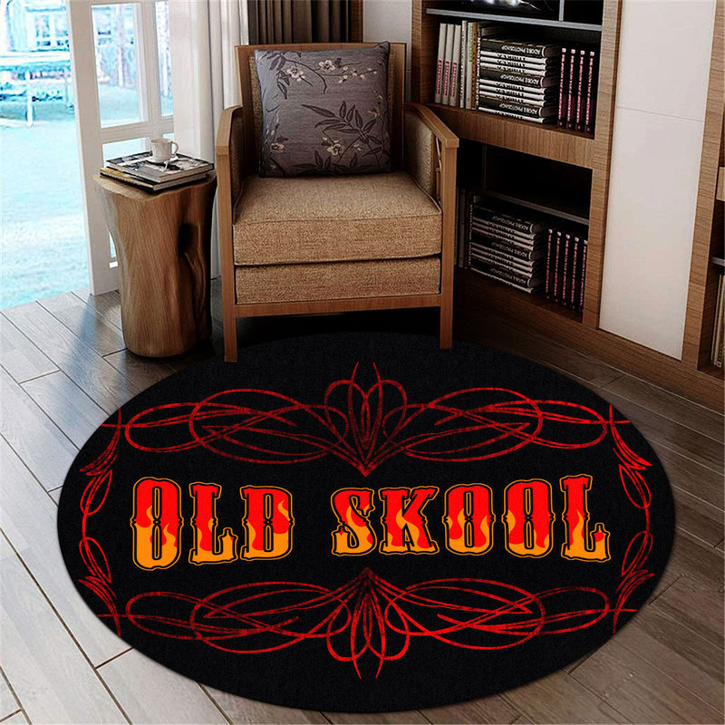 Old Skool Hot Rod Pinstripe Round Rug Carpet Bedroom Livingroom Home Decor - Image 3