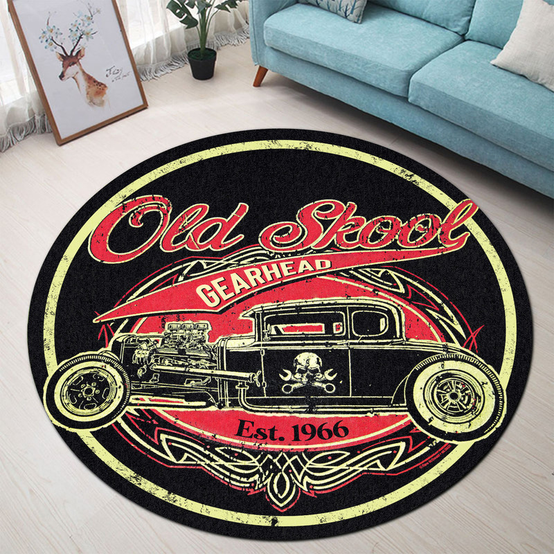 Old Skool Hot Rod Vintage Round Rug Carpet Bedroom Livingroom Home Decor