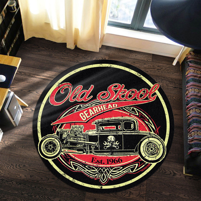 Old Skool Hot Rod Vintage Round Rug Carpet Bedroom Livingroom Home Decor - Image 3