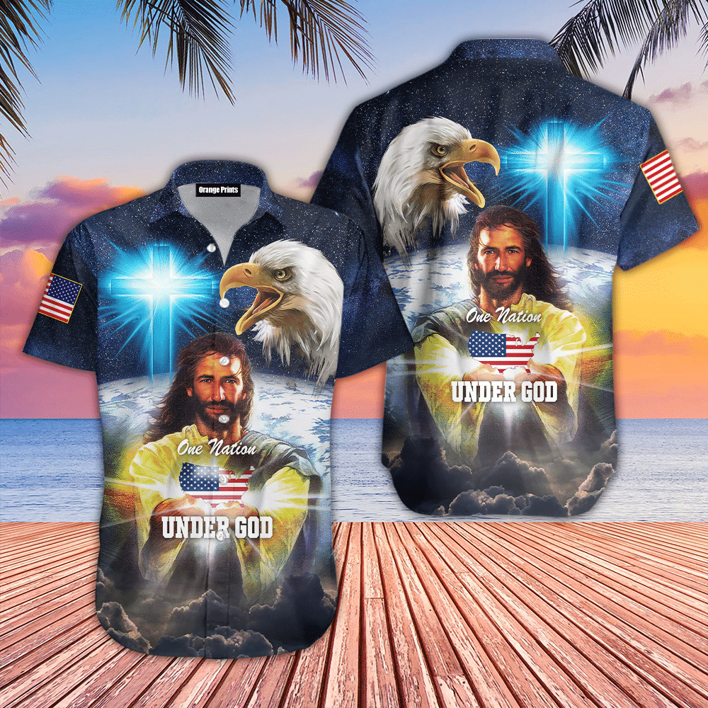 One Nation Under God Jesus And Eagle Hawaiian Shirt