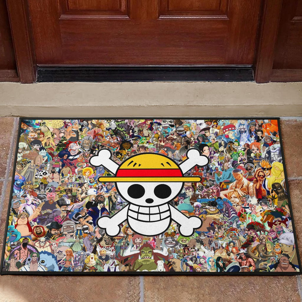 One Piece Anime Rubber Doormat - Full Characters Background Big Skull Pirate Symbol Rubber Doormat