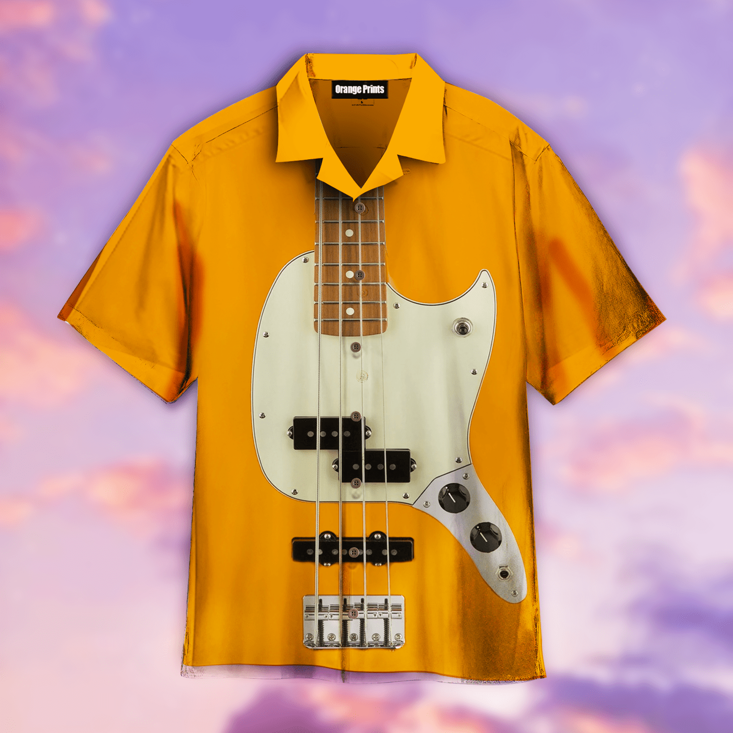 Orange Fender Mustang Bass Hawaiian Shirt