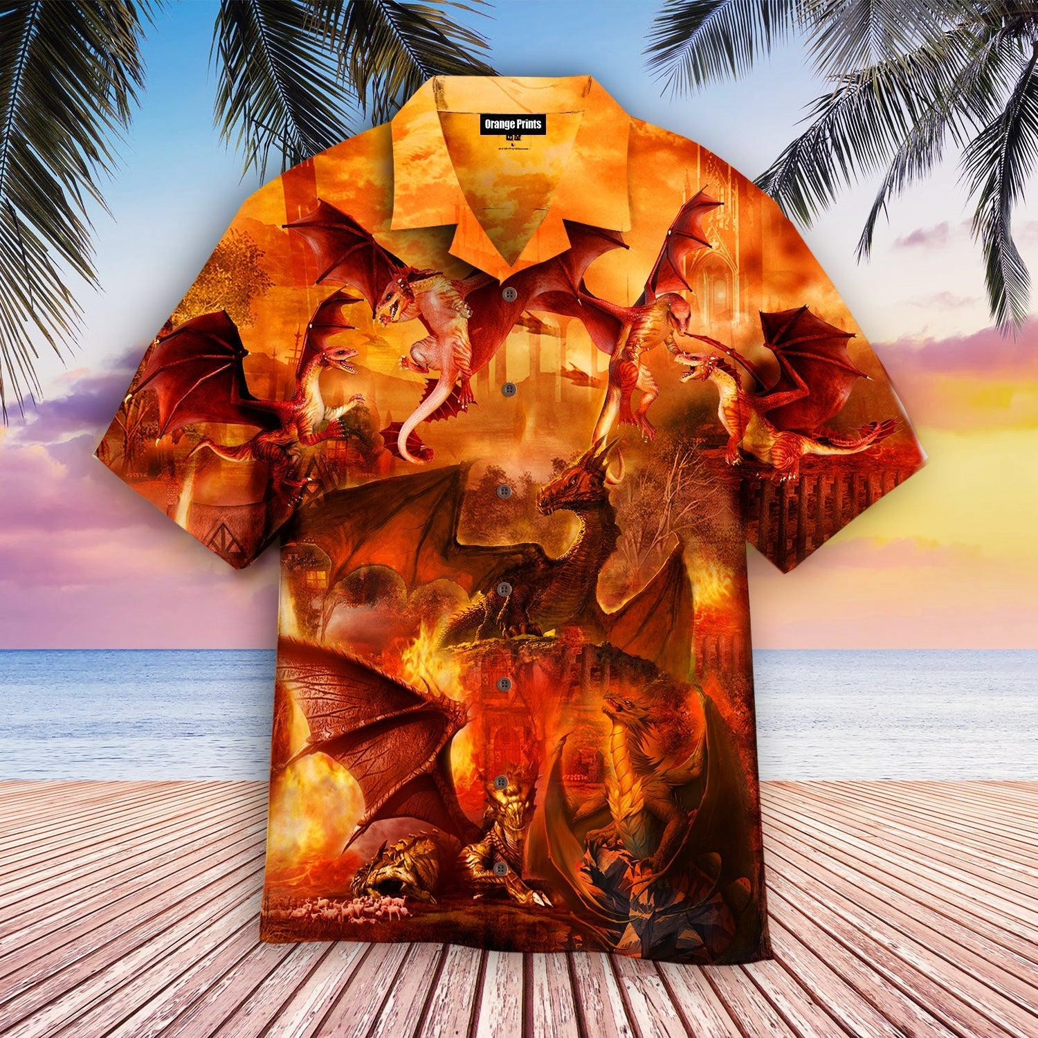 Orange Fire Dragon Love Life Hawaiian Shirt