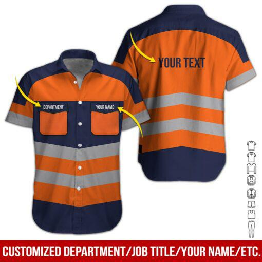 Orange Workwear Style Personalized Hawaiian Shirt