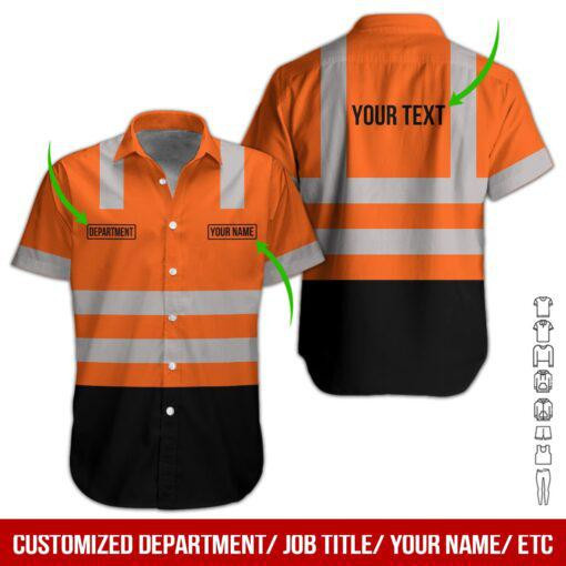 Orange Workwear Style Personalized Hawaiian Shirt