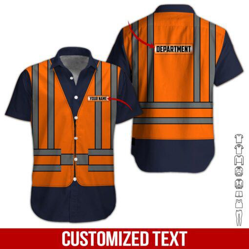 Orange Workwear Style Personalized Hawaiian Shirt