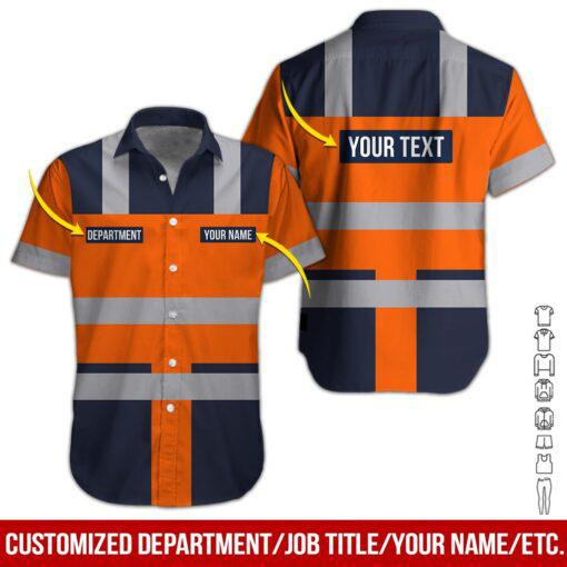 Orange Workwear Style Personalized Hawaiian Shirt