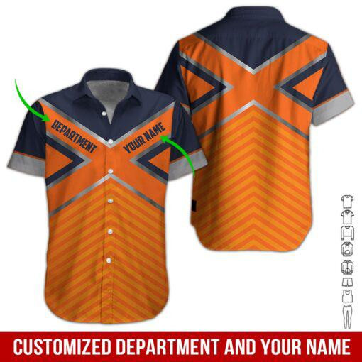 Orange Workwear Style Personalized Hawaiian Shirt